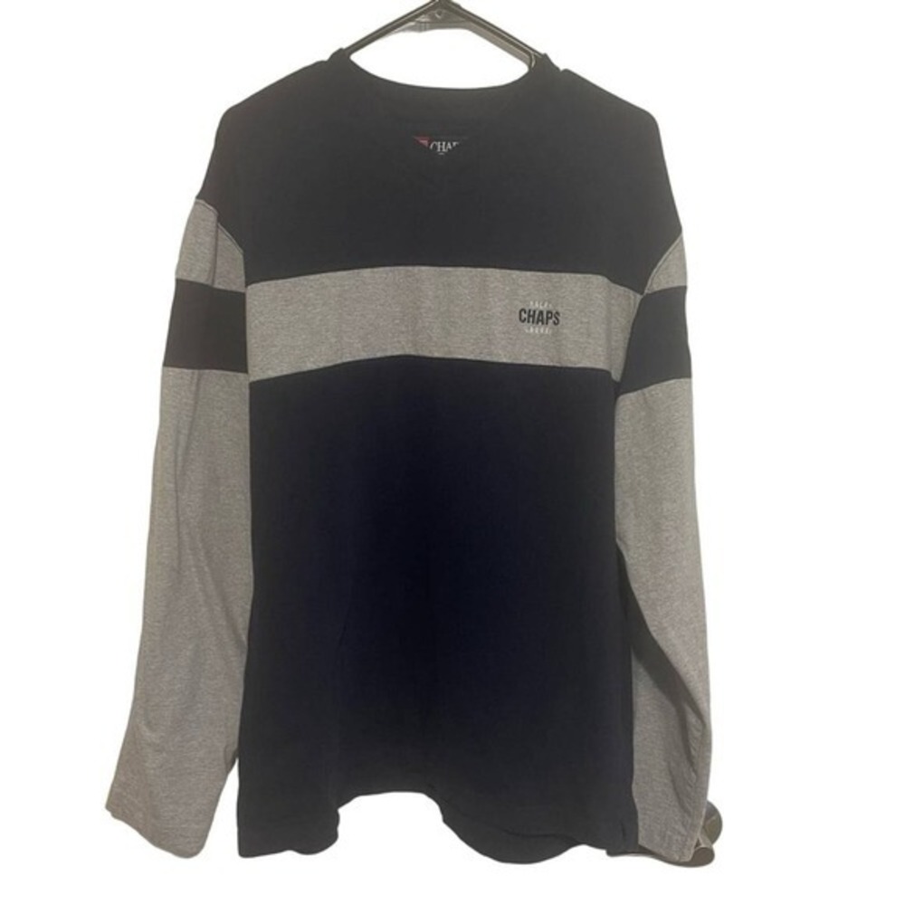 Chaps Ralph Lauren Mens Long Sleeve Shirt‎ Size XL Colorblock Gray Blue Y2K 90s